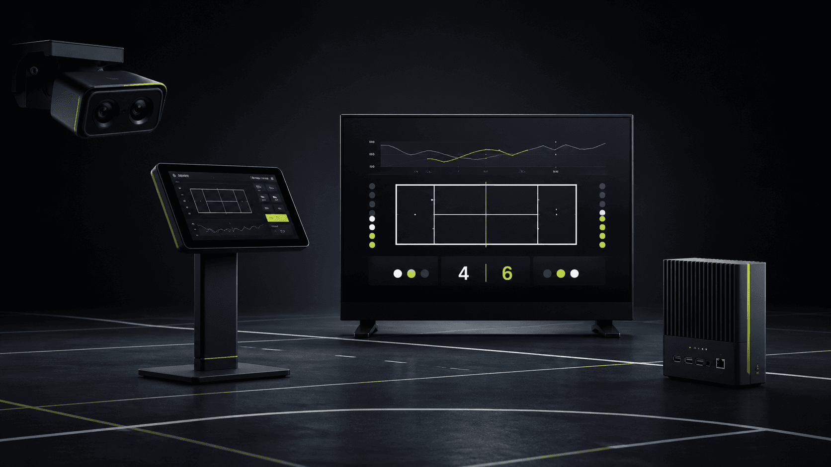 Konzeptvisualisierung des Padel-Lab-Hardwaresystems
